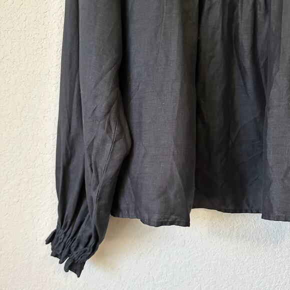 LUNAR FOX Charlotte Blouse Black Linen Balloon Sleeve Minimalist Goth - Picture 7 of 10